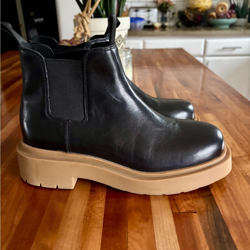 H&M Black Leather Ankle Boots with Tan Sole